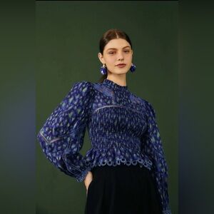 FARM Rio Blue Leopard Pop Blouse size medium